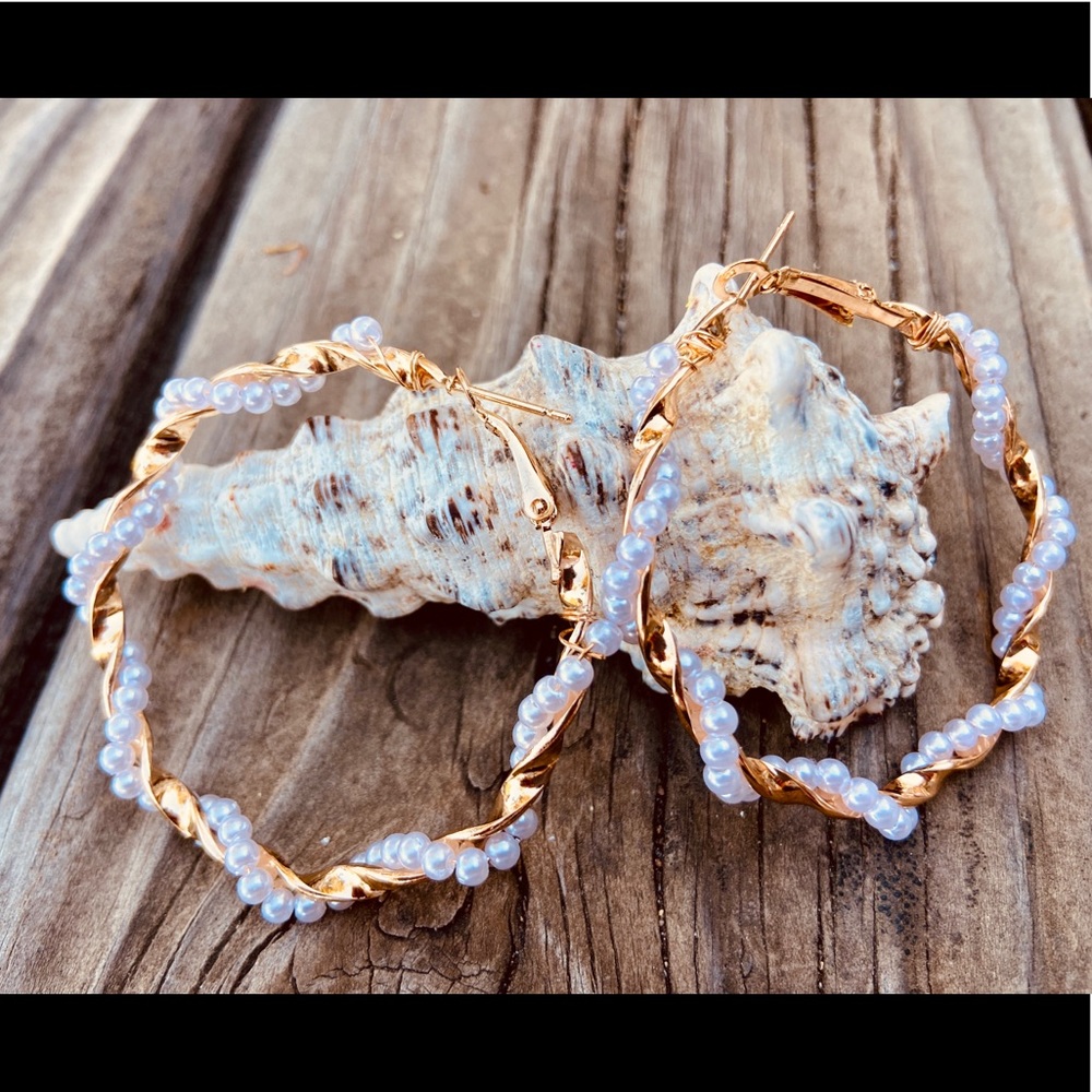 2/$25 Twisted Pearl and Gold Hoops